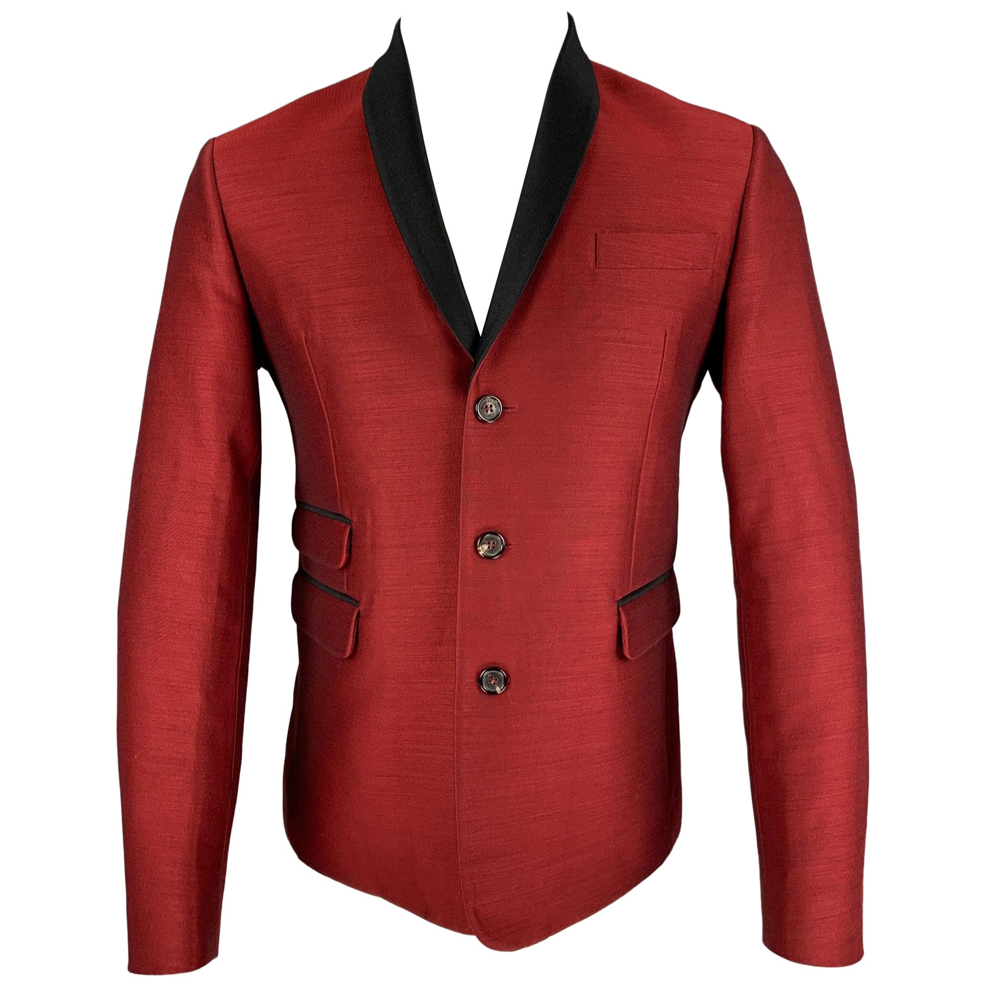 DSQUARED2 Size 40 Burgundy Black Two Toned Wool Silk Sport Coat For Sale