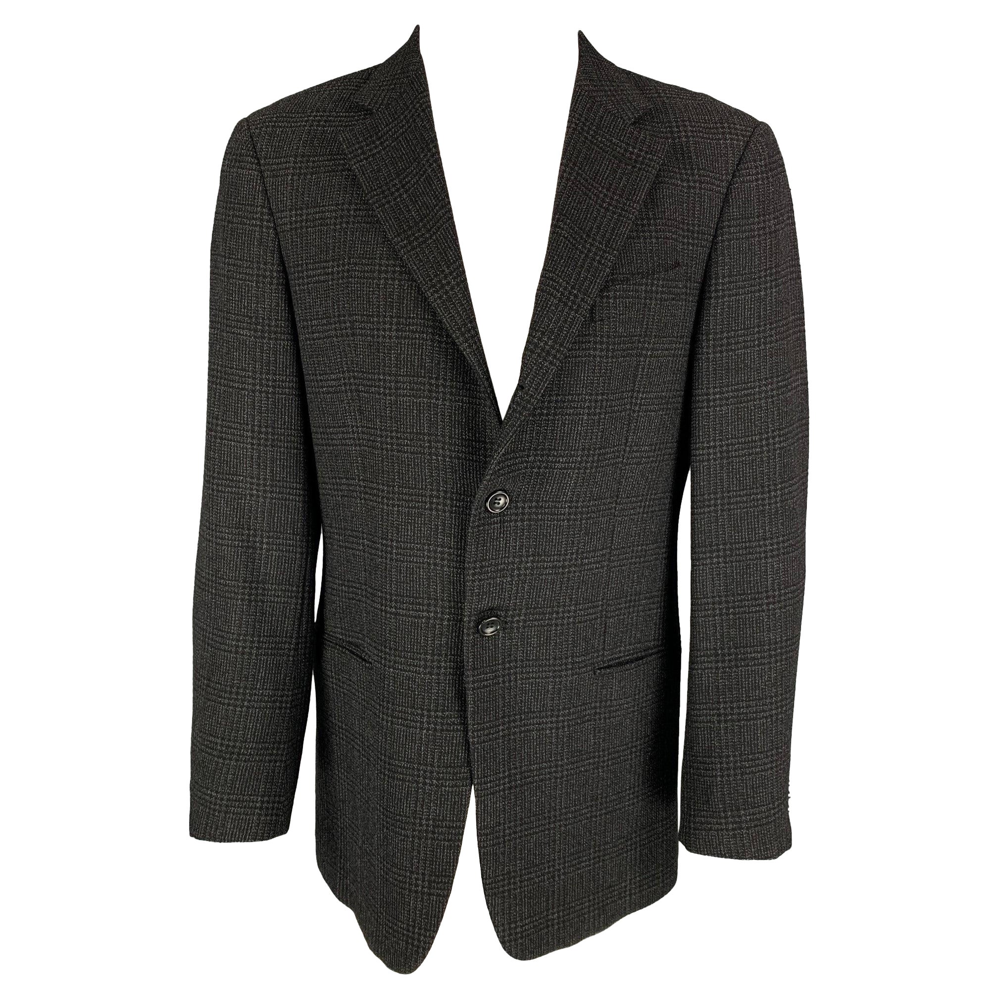 ARMANI COLLEZIONI Size 40 Charcoal Black Plaid Wool Sport Coat For Sale