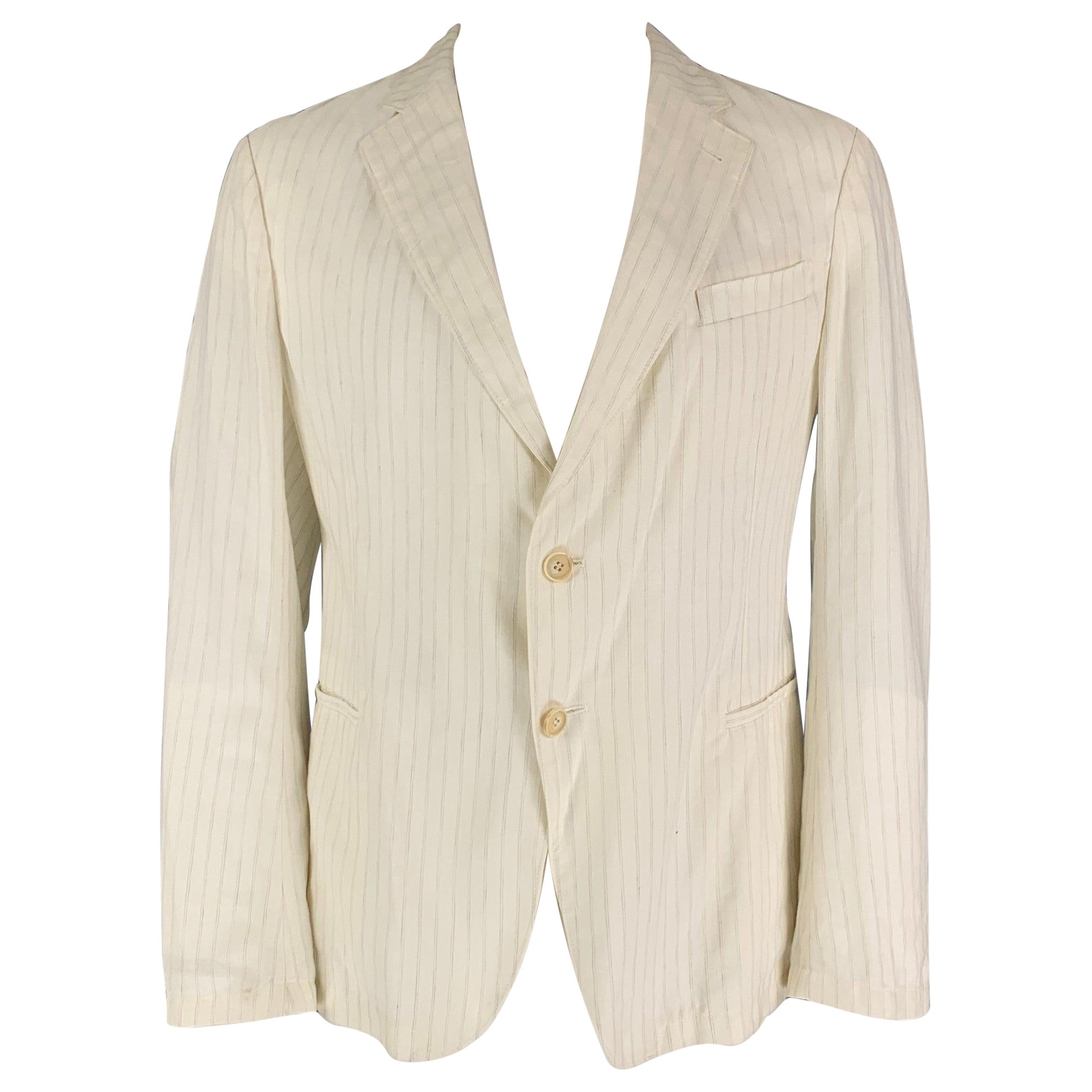 ARMANI COLLEZIONI Size 44 Regular Off White Stripe Notch Lapel Sport Coat For Sale