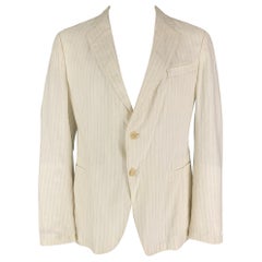 ARMANI COLLEzioni - Manteau de sport régulier blanc cassé à rayures et revers clouté, taille 44