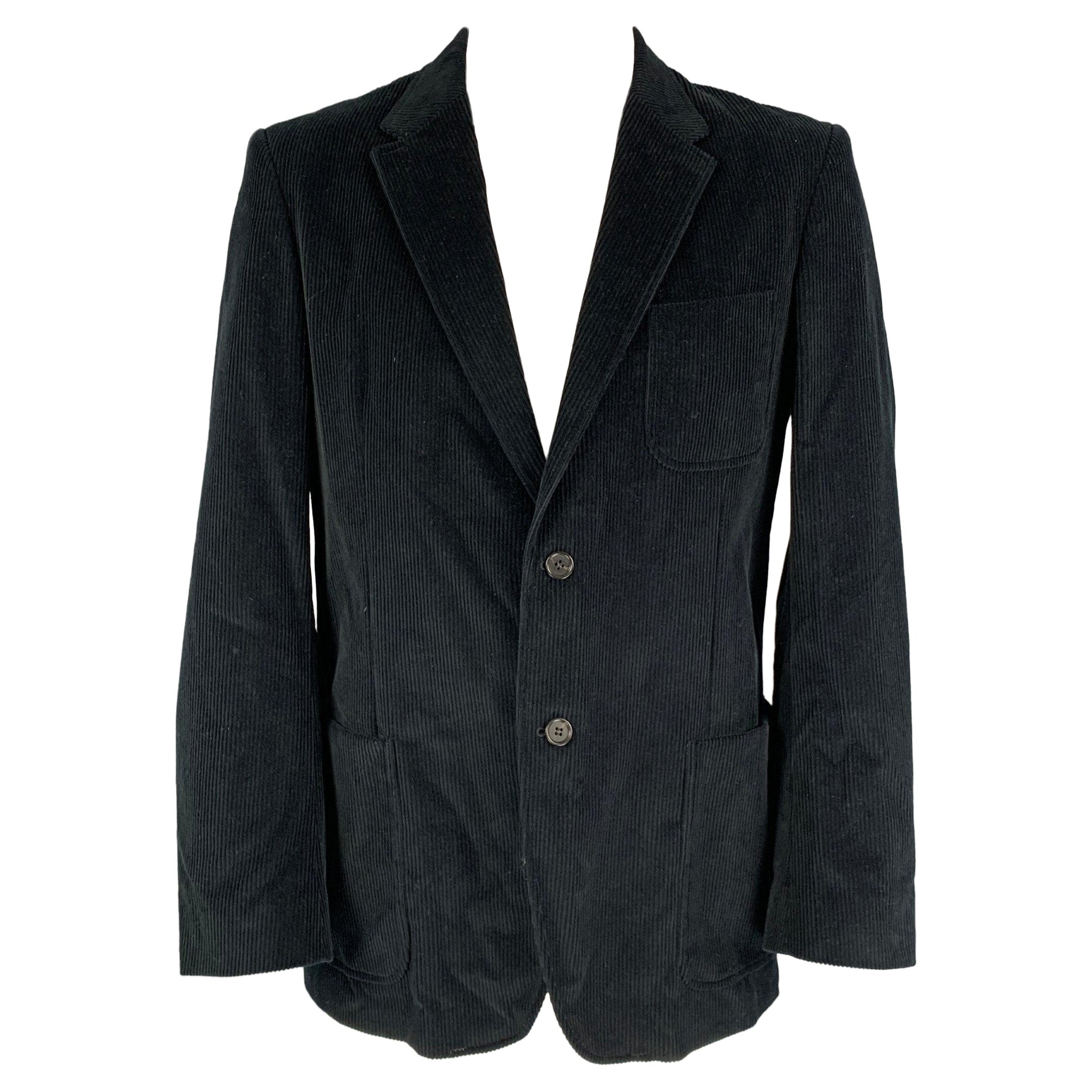 CALVIN KLEIN COLLECTION Size 44 Black Corduroy Cotton Sport Coat For Sale