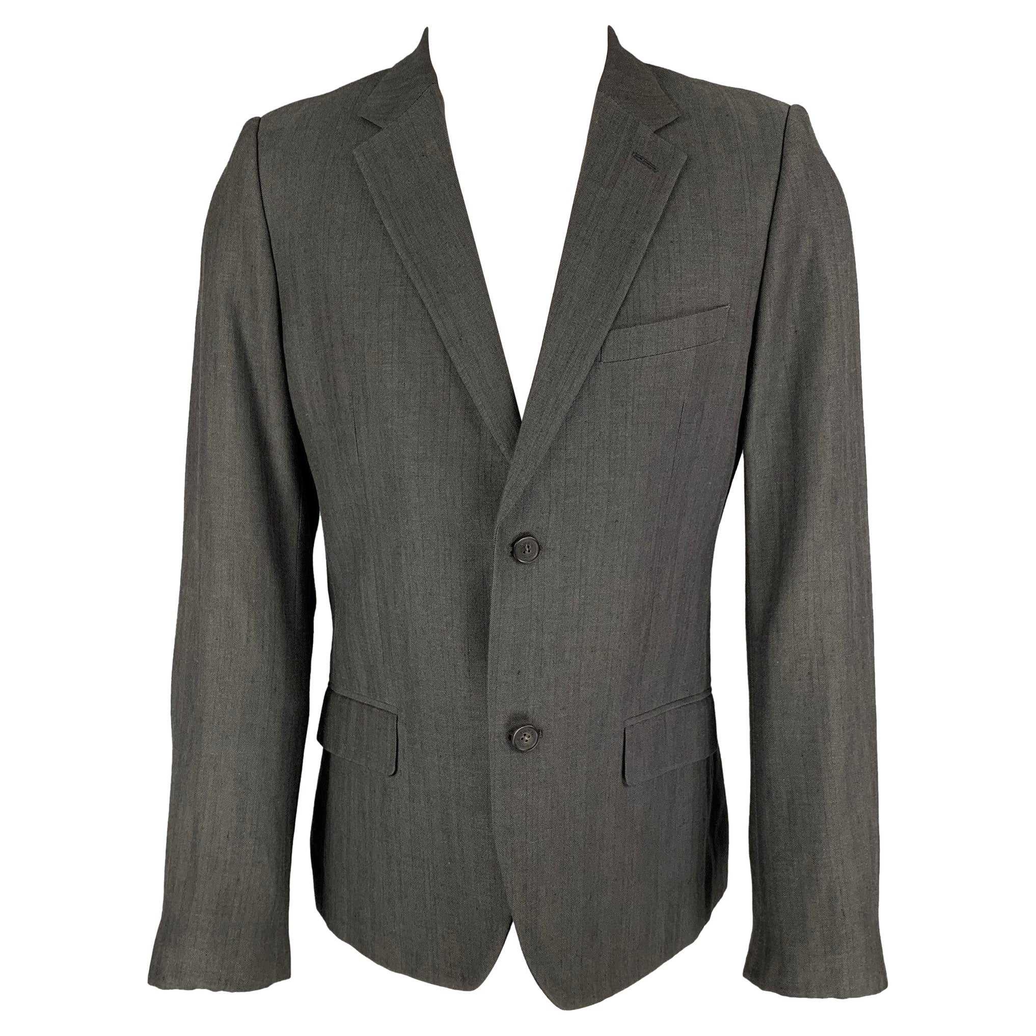 CALVIN KLEIN COLLECTION Size 38 Charcoal Wool Linen Sport Coat For Sale
