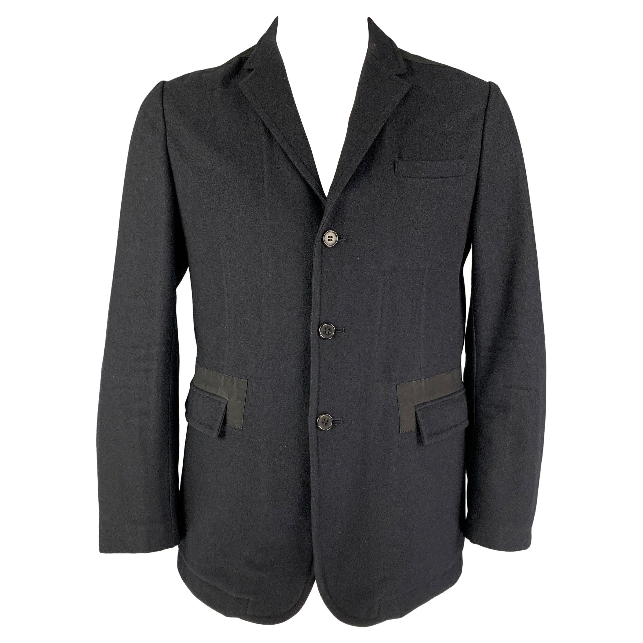 MARNI Size 40 Navy Black Wool Blend Notch Lapel Sport Coat For Sale