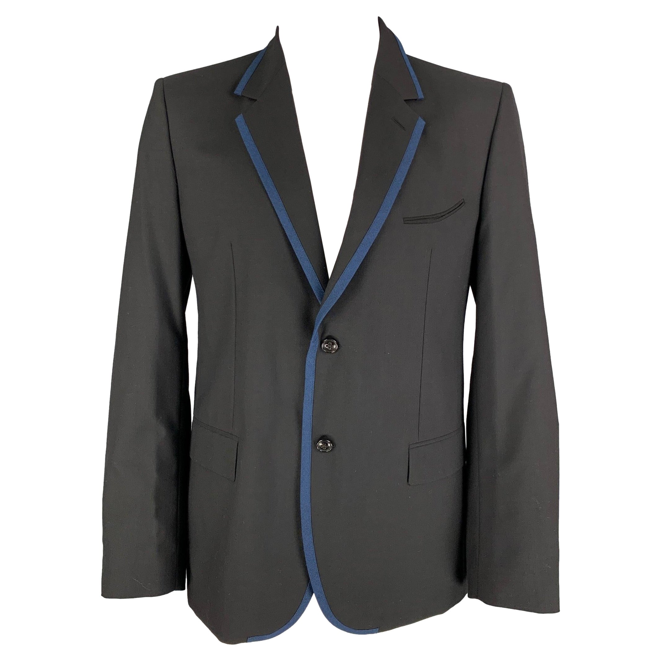MARC JACOBS Size 44 Black Blue Wool Notch Lapel Sport Coat For Sale