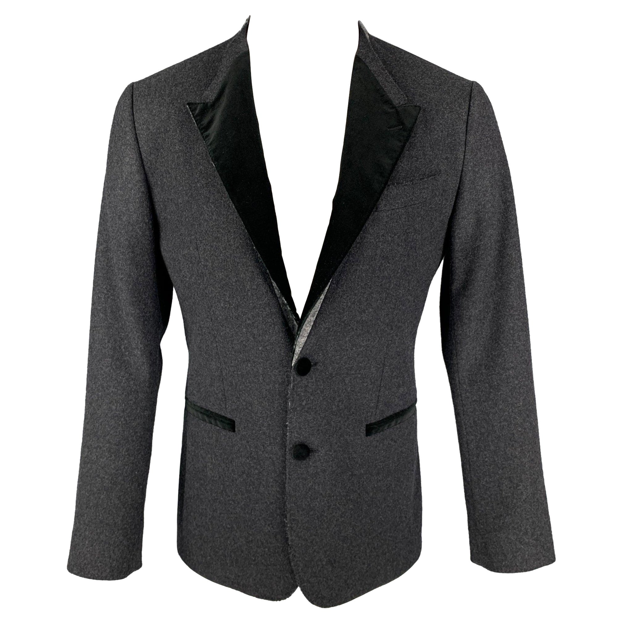 DOLCE & GABBANA Size 36 Charcoal & Black Wool Blend Sport Coat For Sale