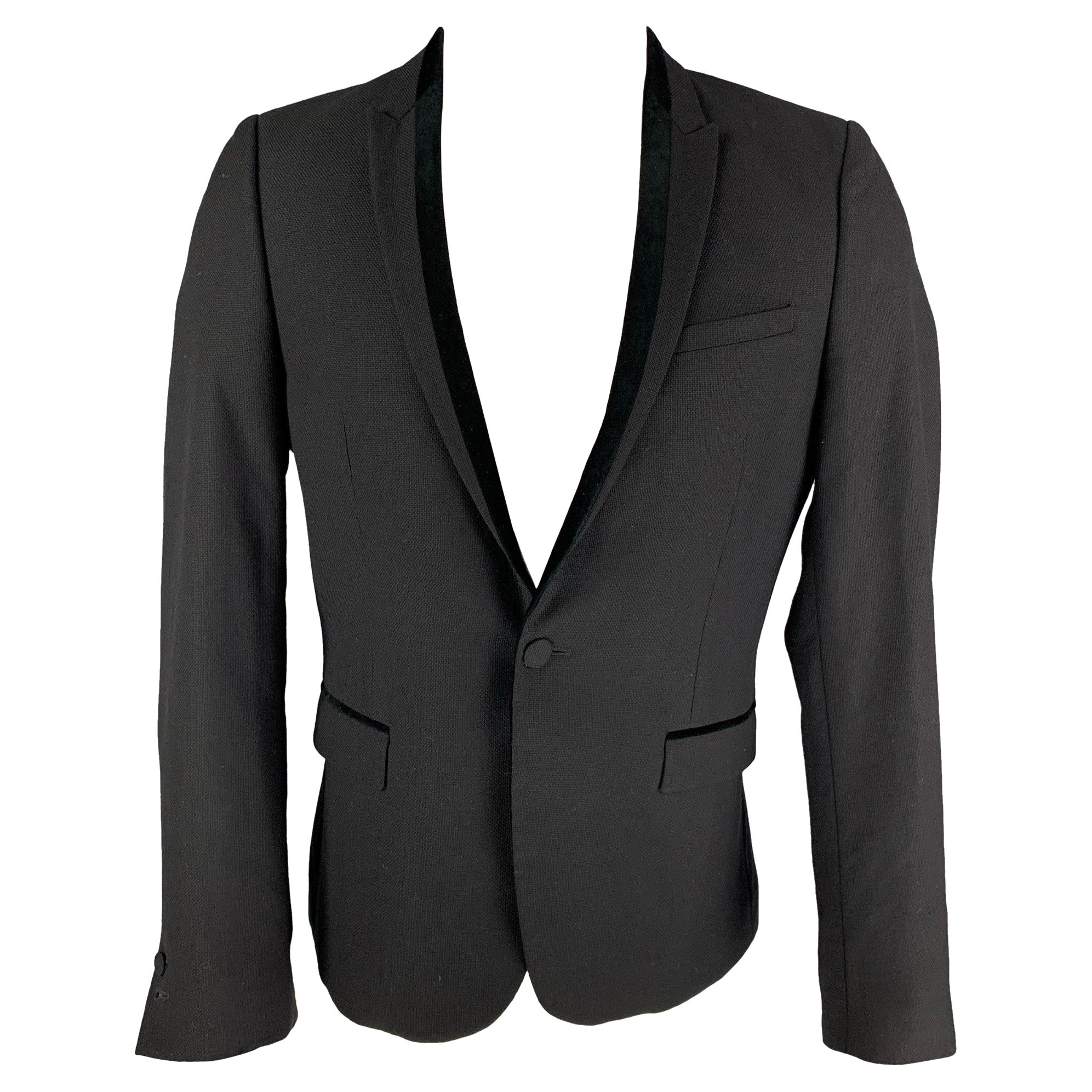 THE KOOPLES Size 38 Black Woven Wool Tuxedo Sport Coat For Sale
