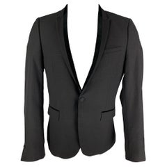 THE KOOPLES Size 38 Black Woven Wool Tuxedo Sport Coat