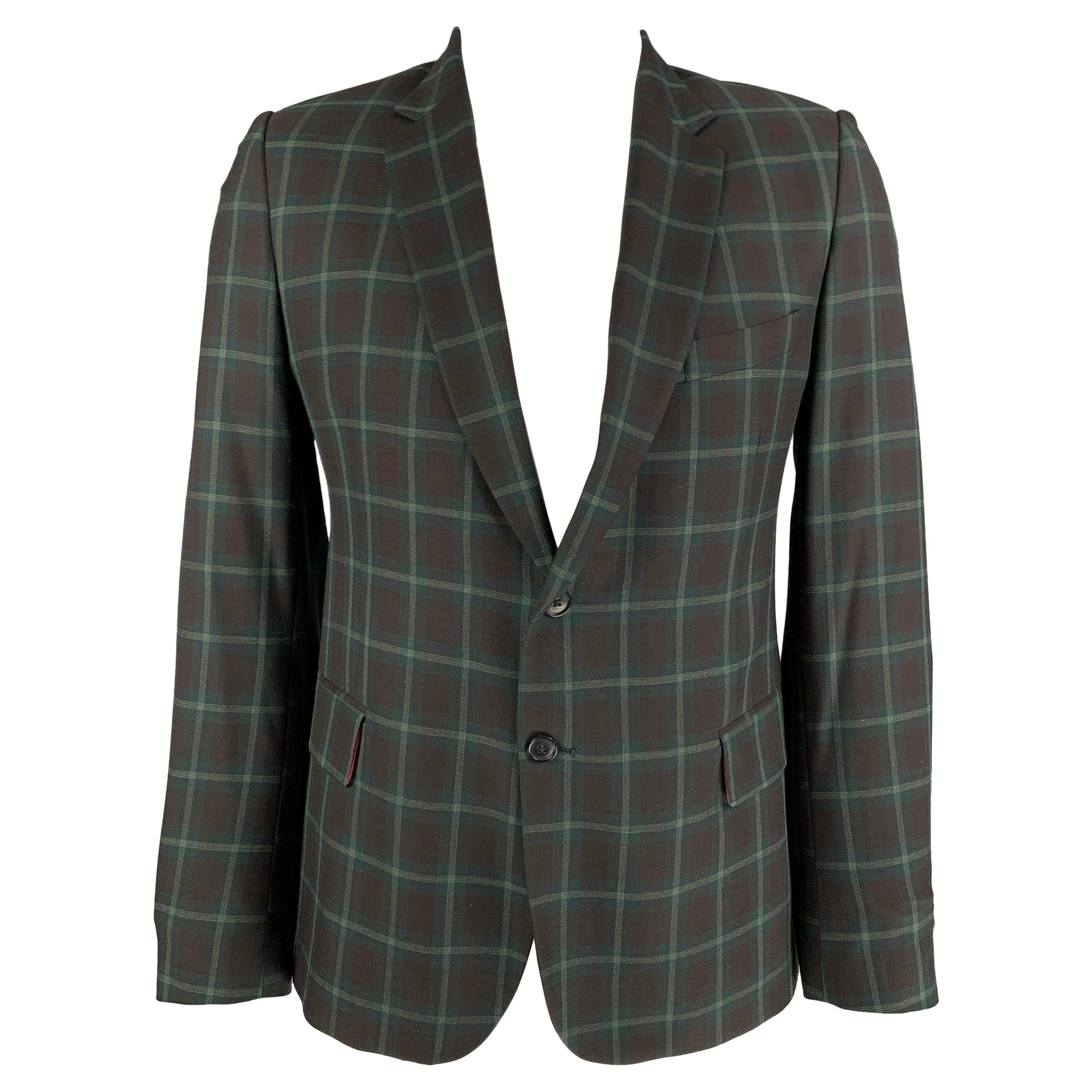 PAUL SMITH Soho Fit Size 46 Brown & Green Plaid Wool Notch Lapel Sport Coat For Sale