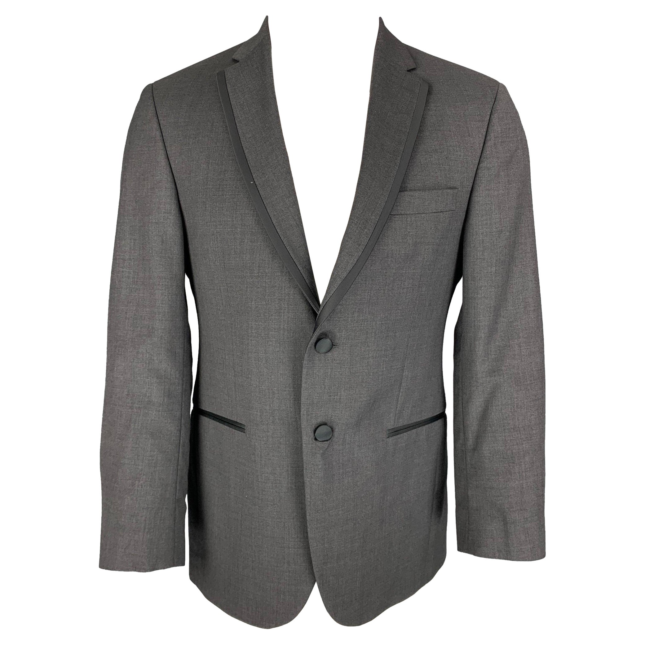 BLACK by Vera Wang Taille 38 Manteau de sport Tuxedo en laine noire grise à revers échancré en vente