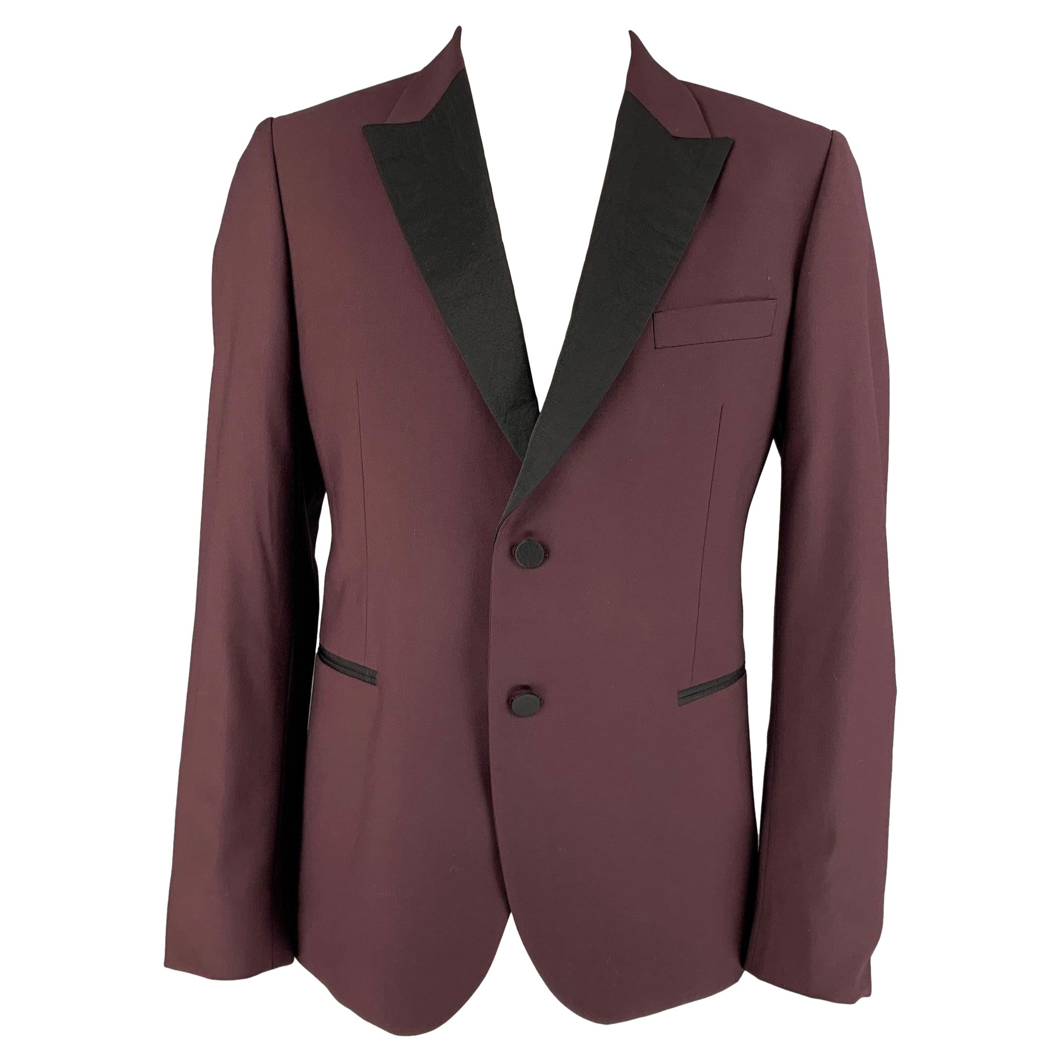 PAUL SMITH "Soho Fit" Size 46 Burgundy & Black Wool Peak Lapel Sport Coat For Sale