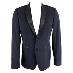 BURBERRY PRORSUM Chest Size 40 Regular Navy Blue Virgin Wool Tuxedo Sport Coat