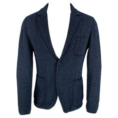 MISSONI Size 38 Black & Blue Single Breasted Textured Sport Coat