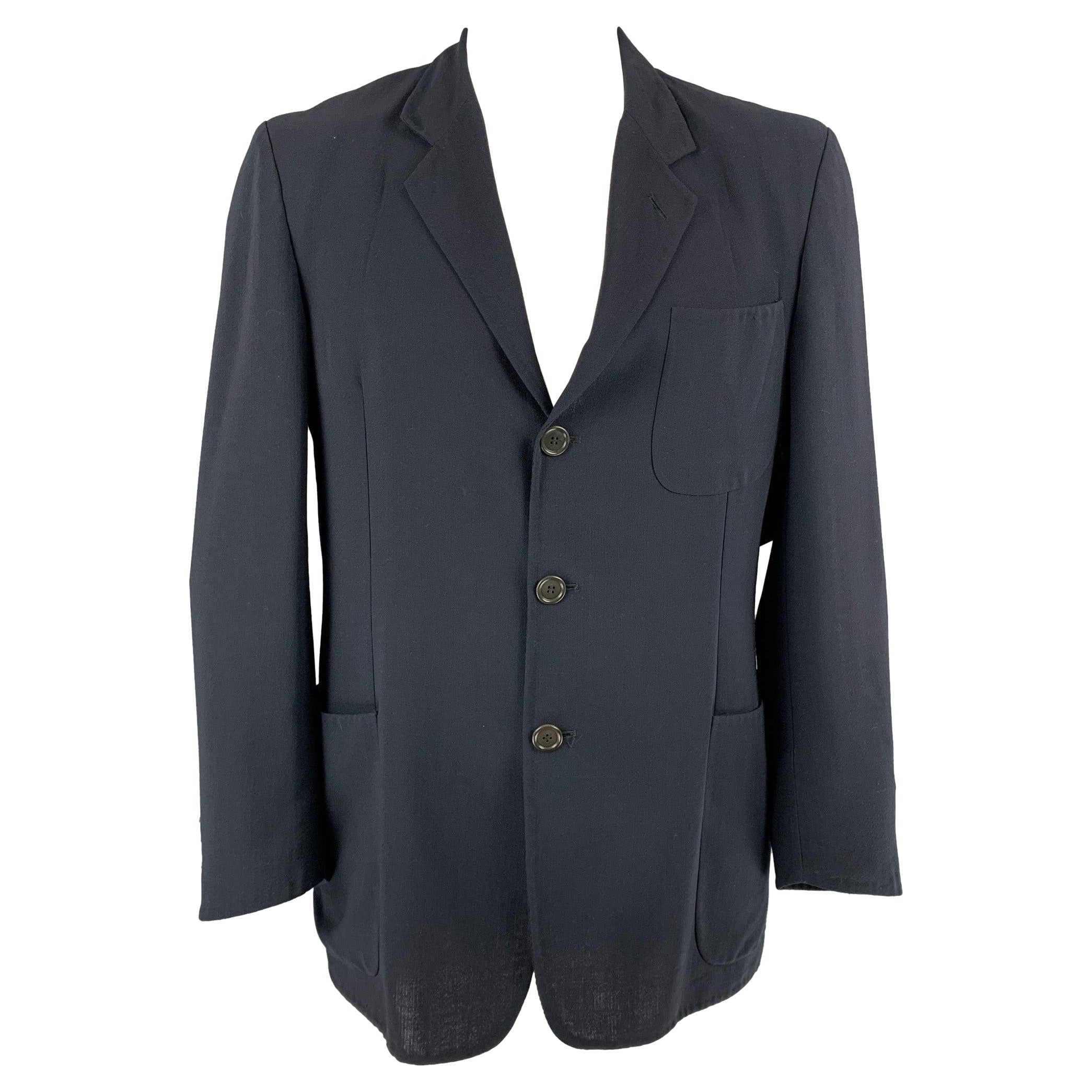 ERMENEGILDO ZEGNA Manteau de sport à simple boutonnage bleu marine, taille 44 en vente