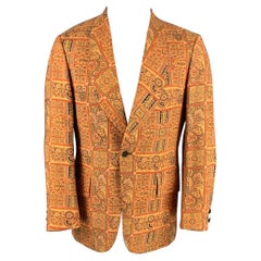 SAKS FIFTH AVENUE Size 40 Gold & Red Print Wool Blend Sport Coat