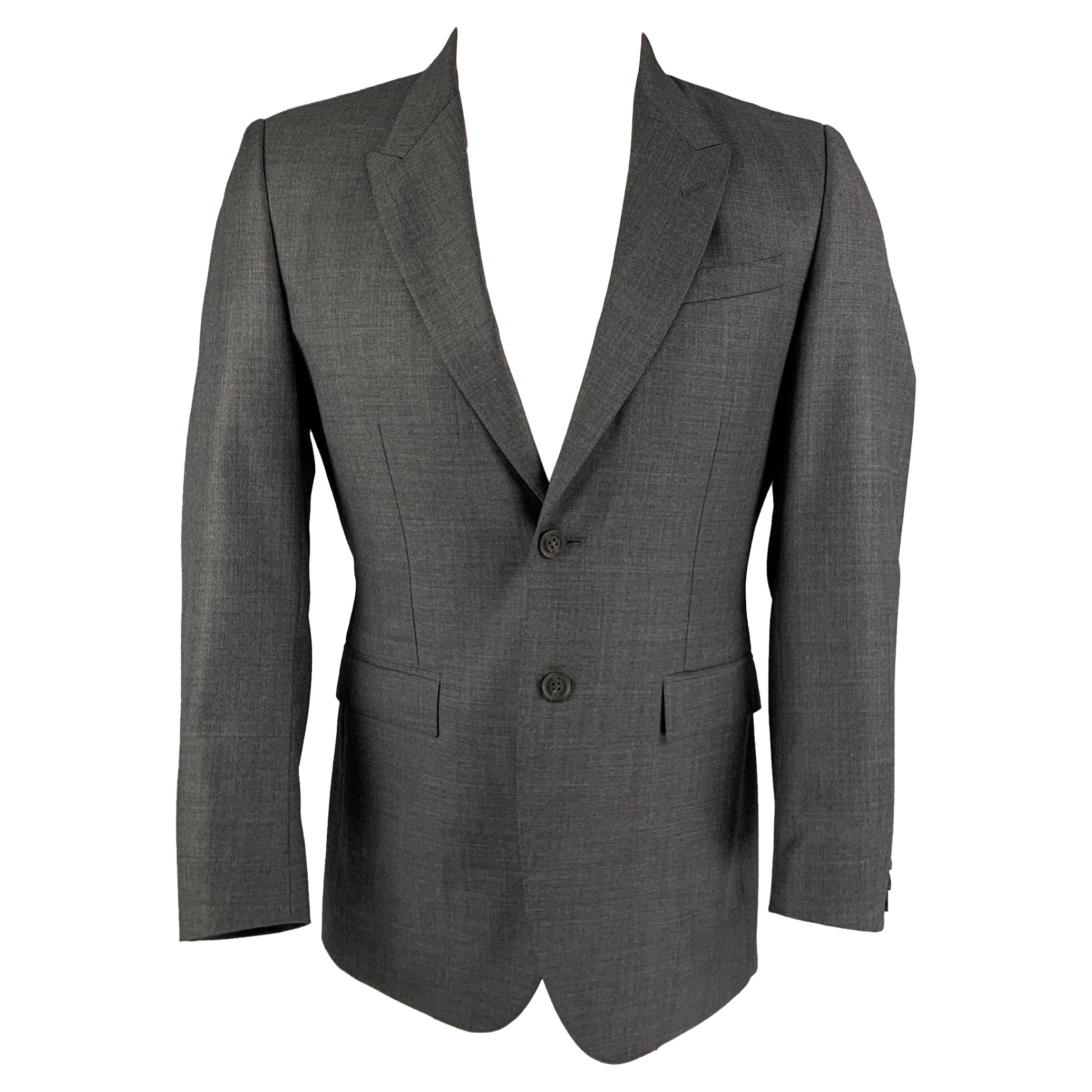 BURBERRY PRORSUM - Manteau de sport en laine gris ardoise à revers pointu, taille 36 en vente