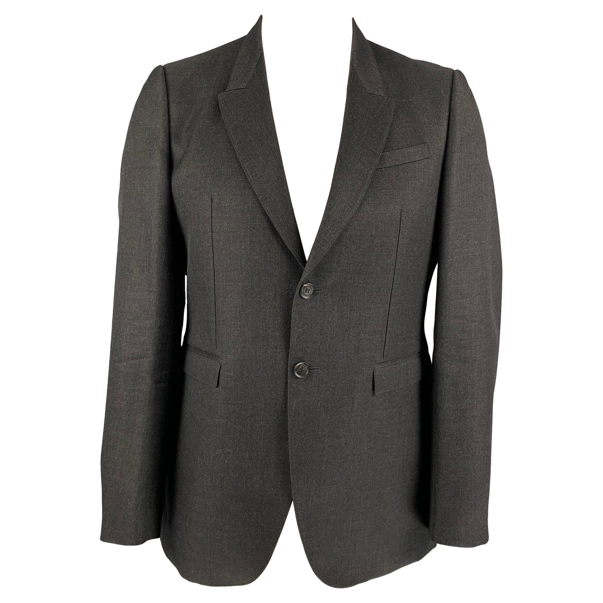BURBERRY PRORSUM Größe 44 Regular anthrazitfarbener Wollmantel mit Neckholder-Revers in Holzkohle