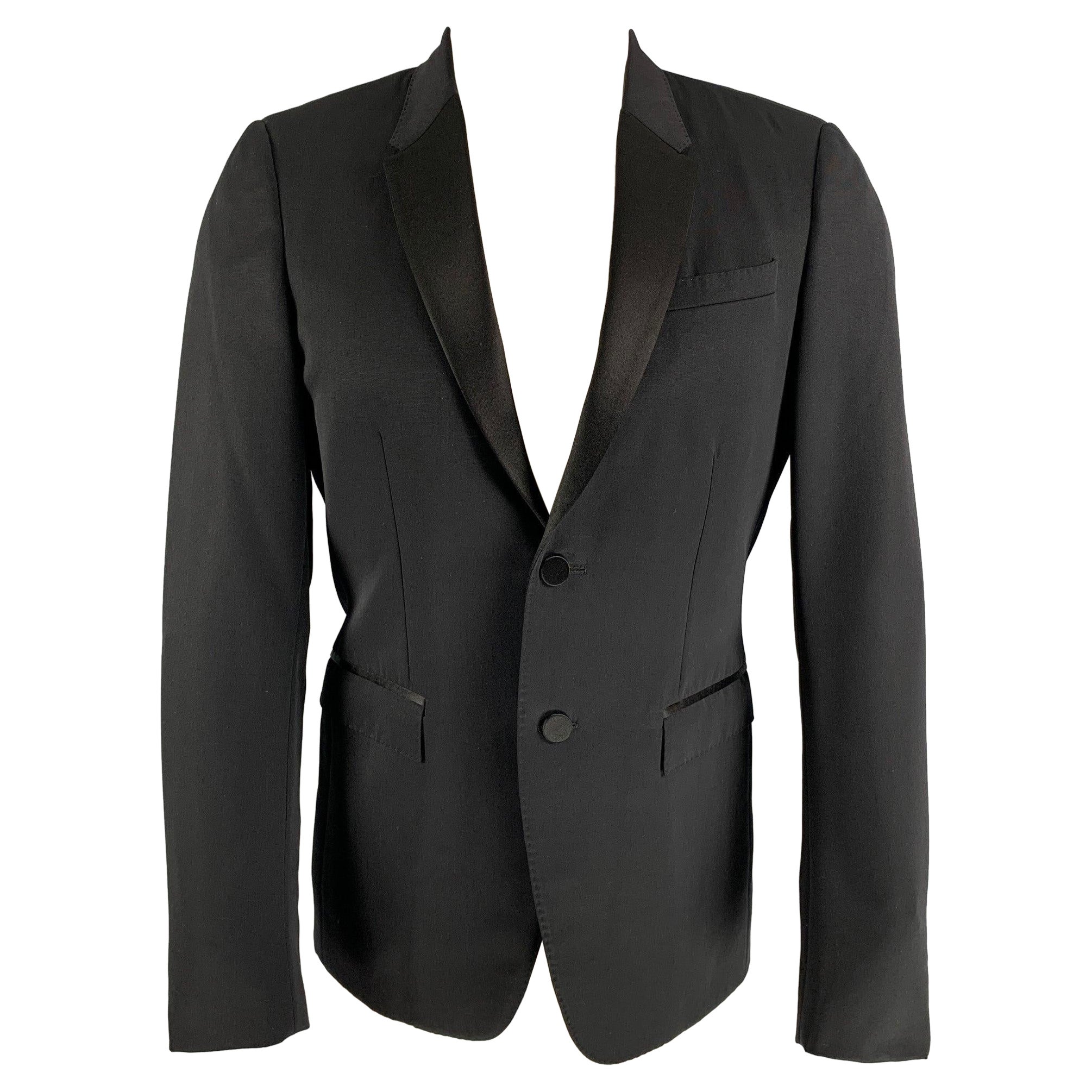 BURBERRY PRORSUM Chest Size 38 Black Virgin Wool Tuxedo Sport Coat For Sale
