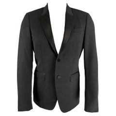 BURBERRY PRORSUM Chest Size 38 Black Virgin Wool Tuxedo Sport Coat