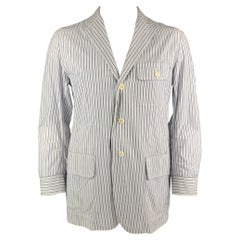 Manteau de sport en coton à rayures blanches et bleues Issey Miyake Taille 44