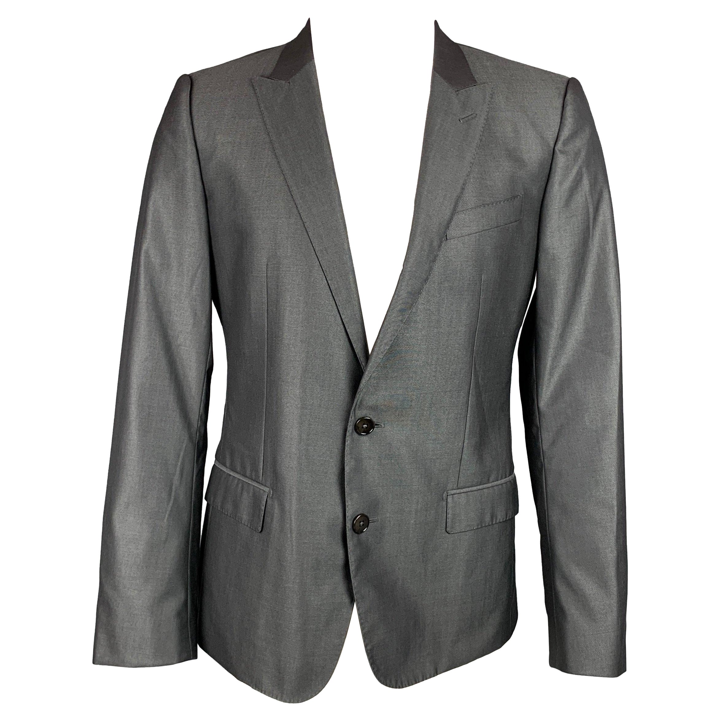 DOLCE & GABBANA Martini Size 38 Charcoal Wool / Silk Peak Lapel Sport Coat For Sale