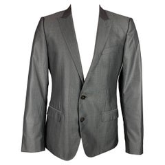 DOLCE & GABBANA Martini Size 38 Charcoal Wool / Silk Peak Lapel Sport Coat