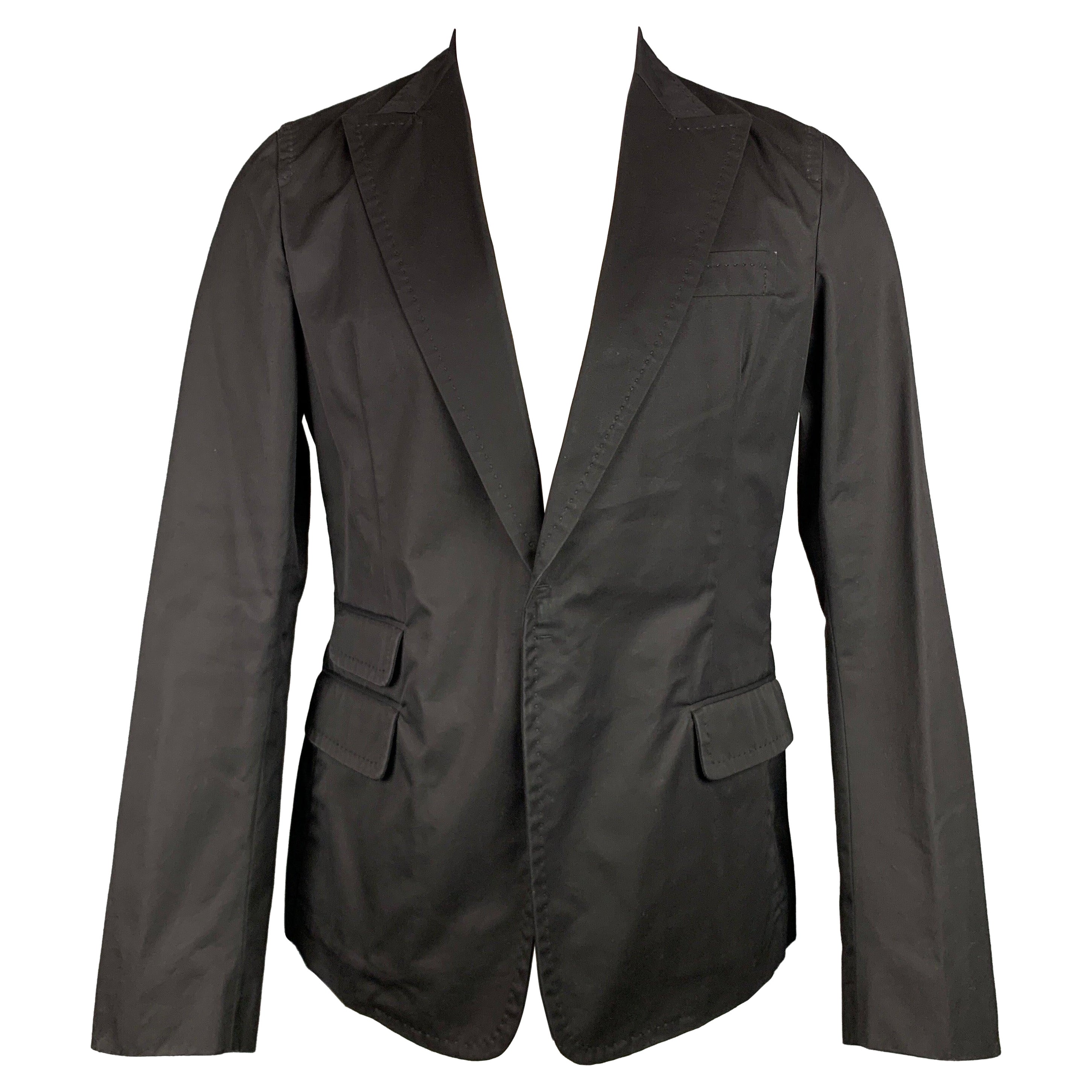 DSQUARED2 Size 40 Black Cotton Peak Lapel Sport Coat For Sale