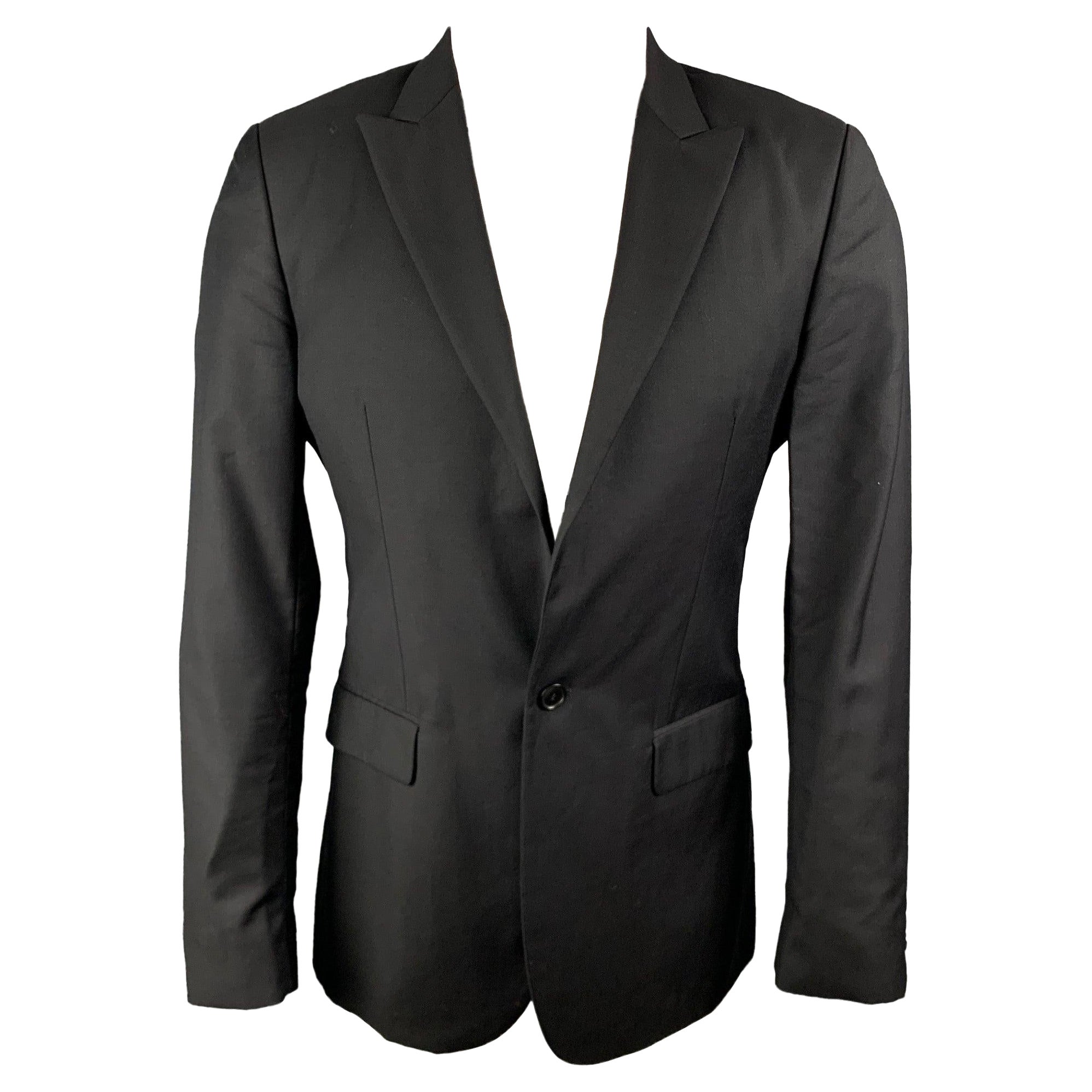 CALVIN KLEIN COLLECTION - Manteau de sport à revers en laine et soie noirs, taille 38 en vente