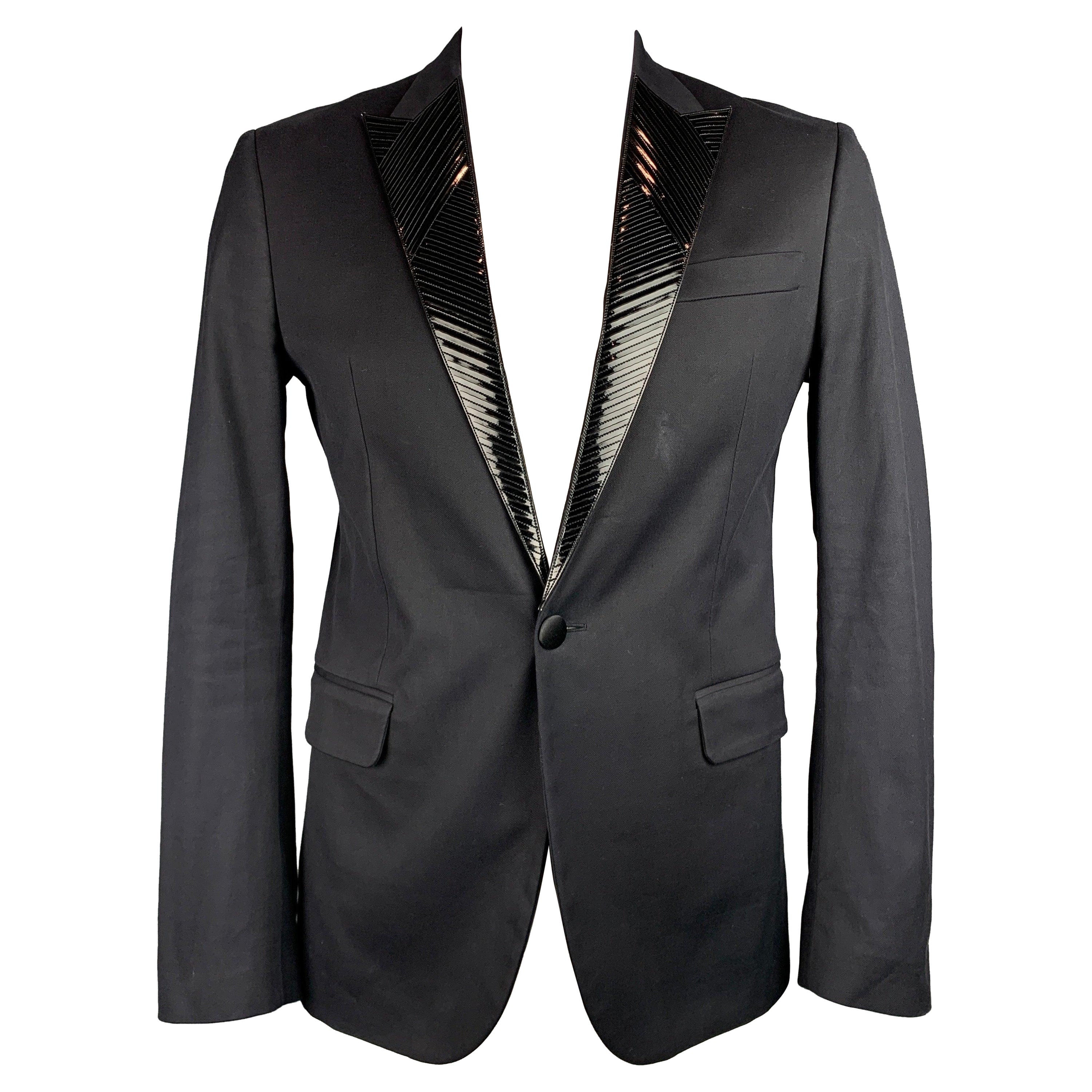 DSQUARED2 Size 42 Black Applique Cotton Peak Lapel Sport Coat For Sale