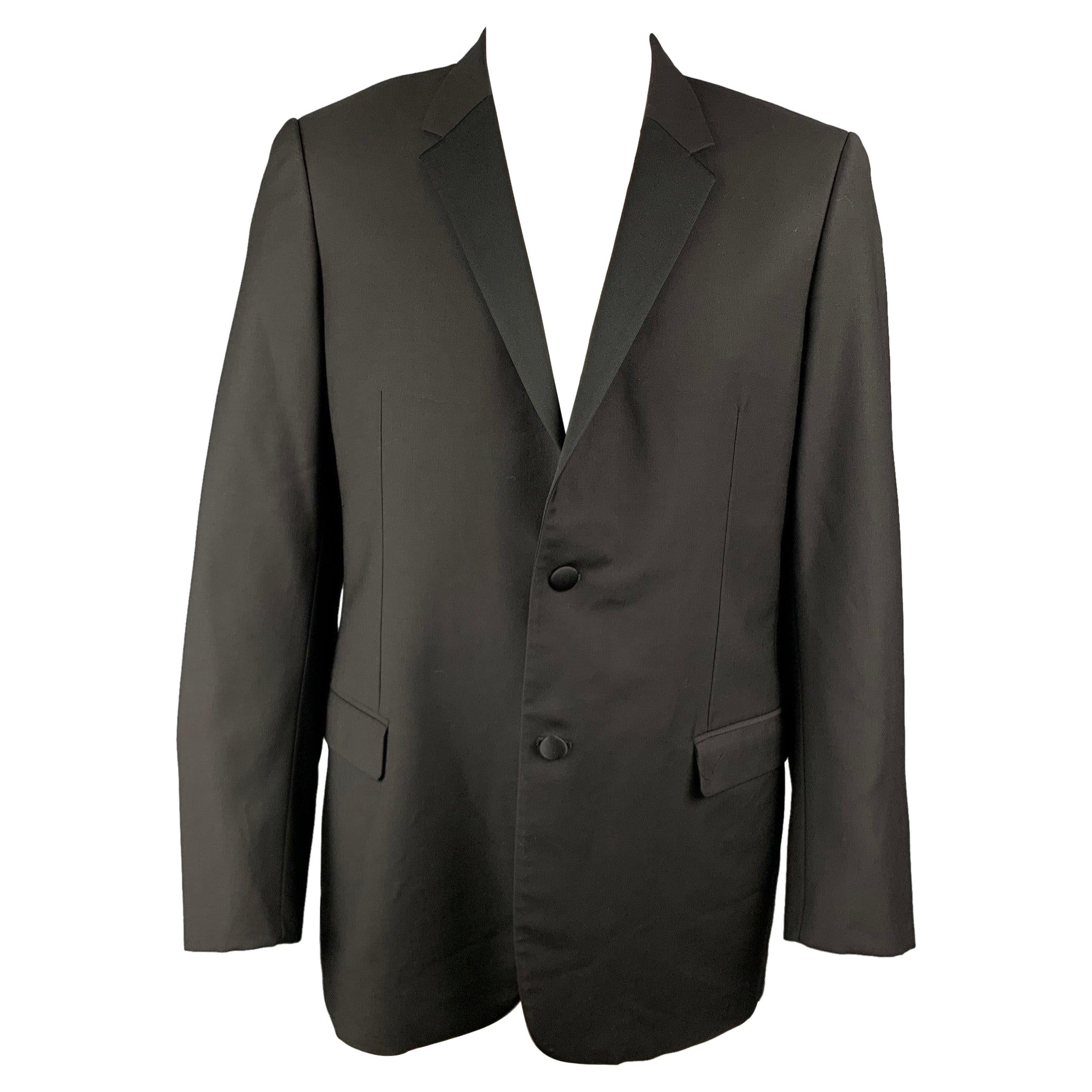 CALVIN KLEIN COLLECTION Size 44 Black Wool Tuxedo Sport Coat For Sale