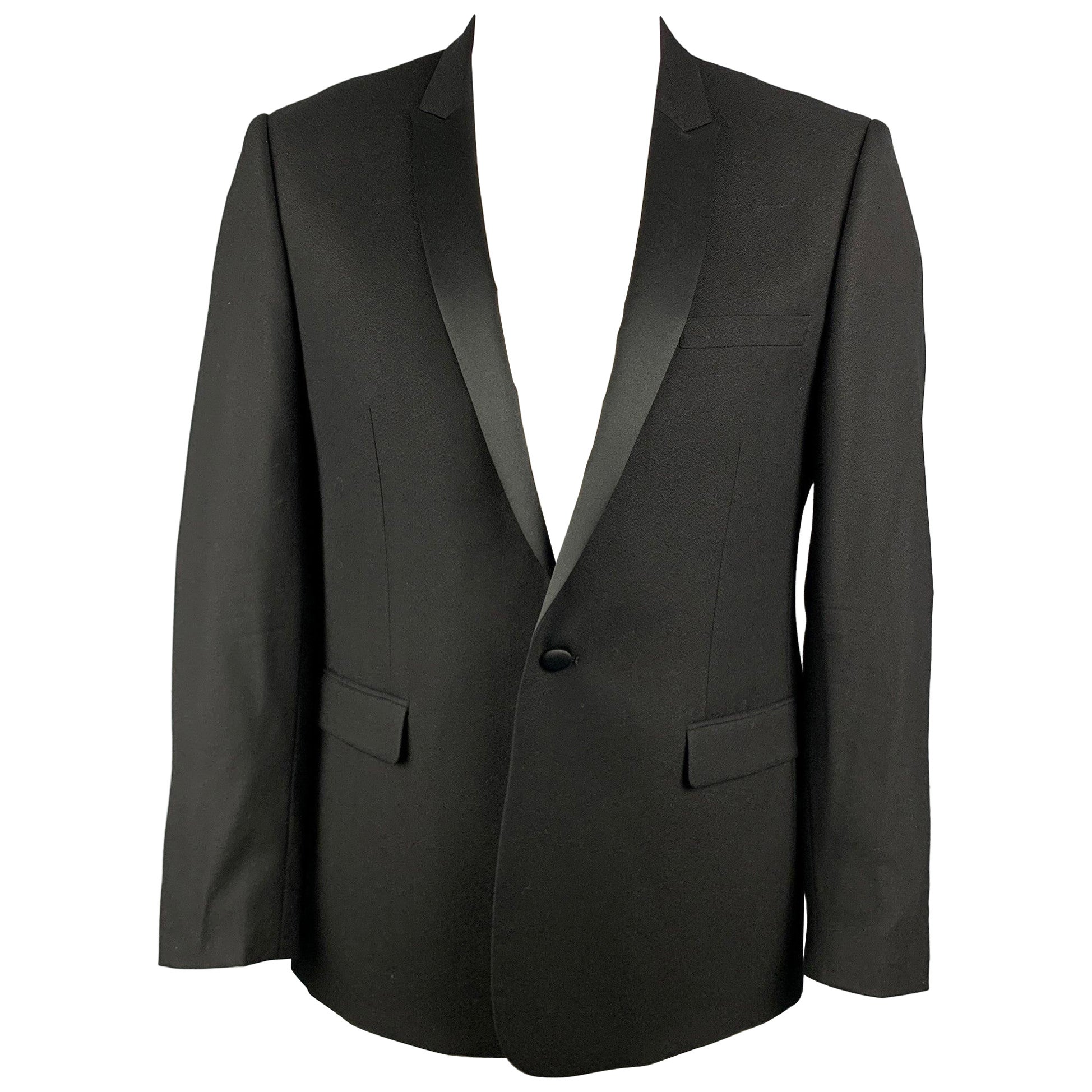 SANDRO Size 44 Black Wool Tuxedo Peak Lapel Sport Coat For Sale