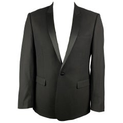 SANDRO - Manteau de sport de smoking en laine noire à revers pointu, taille 44