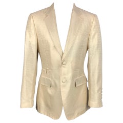 ROBERTO CAVALLI Size 40 Beige Animal Print Silk Notch Lapel Sport Coat