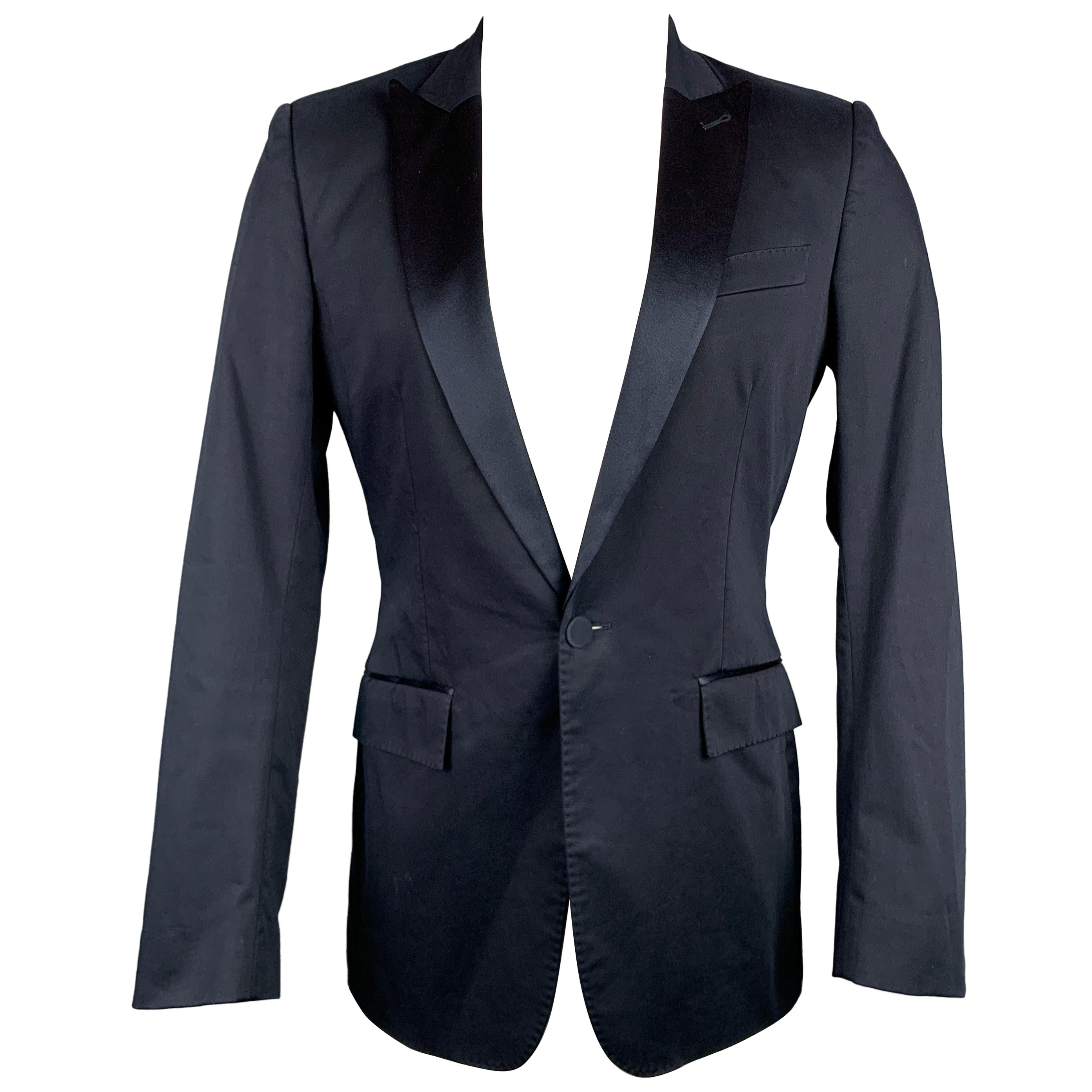 BURBERRY - Manteau de sport en coton bleu marine à revers pointu, taille 36 en vente