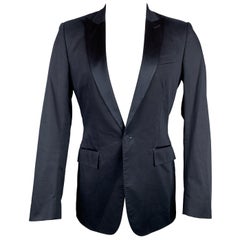 BURBERRY Tuxedo Size 36 Navy Cotton Peak Lapel Sport Coat