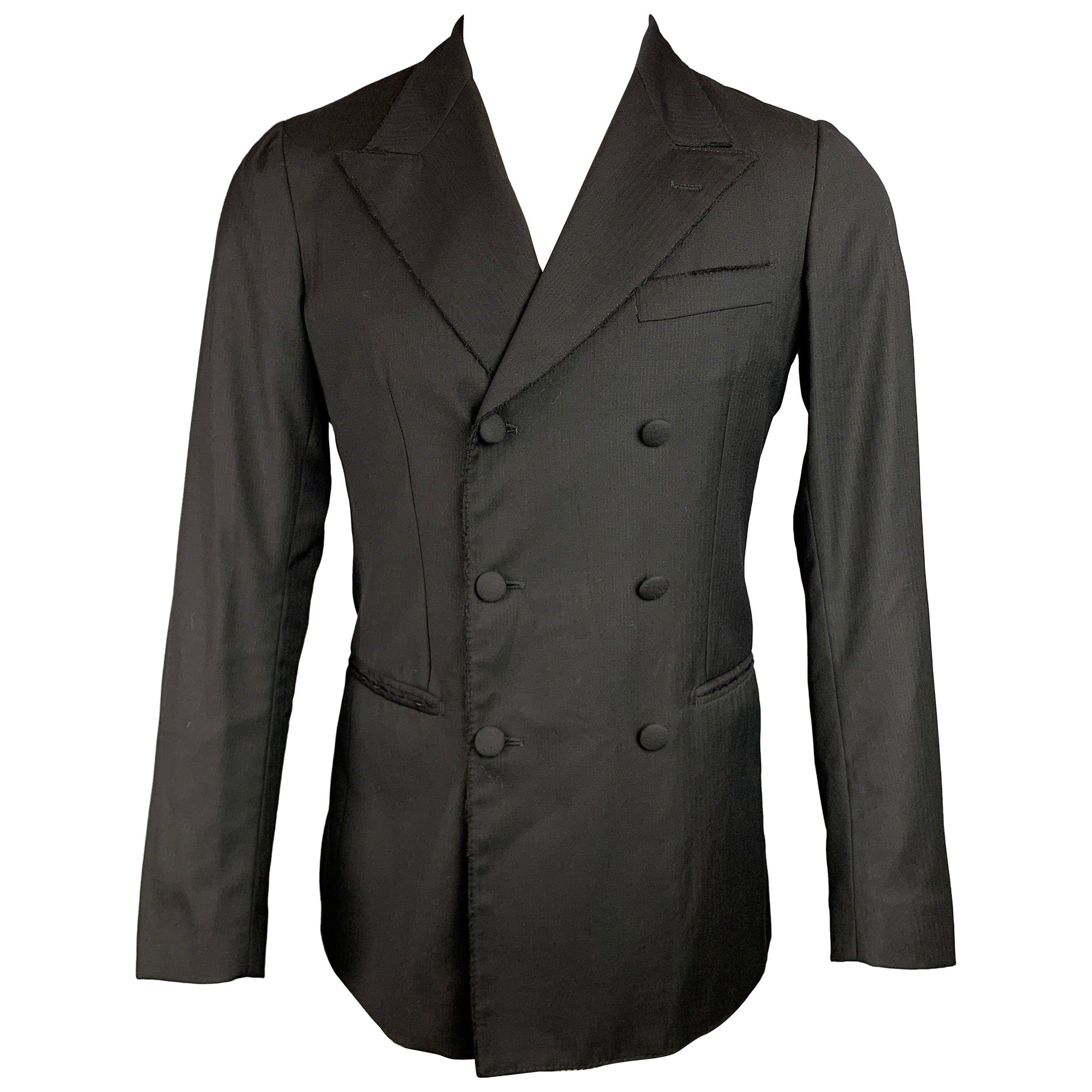 DOLCE & GABBANA Size 38 Black Wool Peak Lapel Double Breasted Sport Coat For Sale
