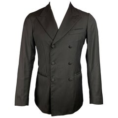 DOLCE & GABBANA - Manteau de sport croisé à revers en laine noire taille 38