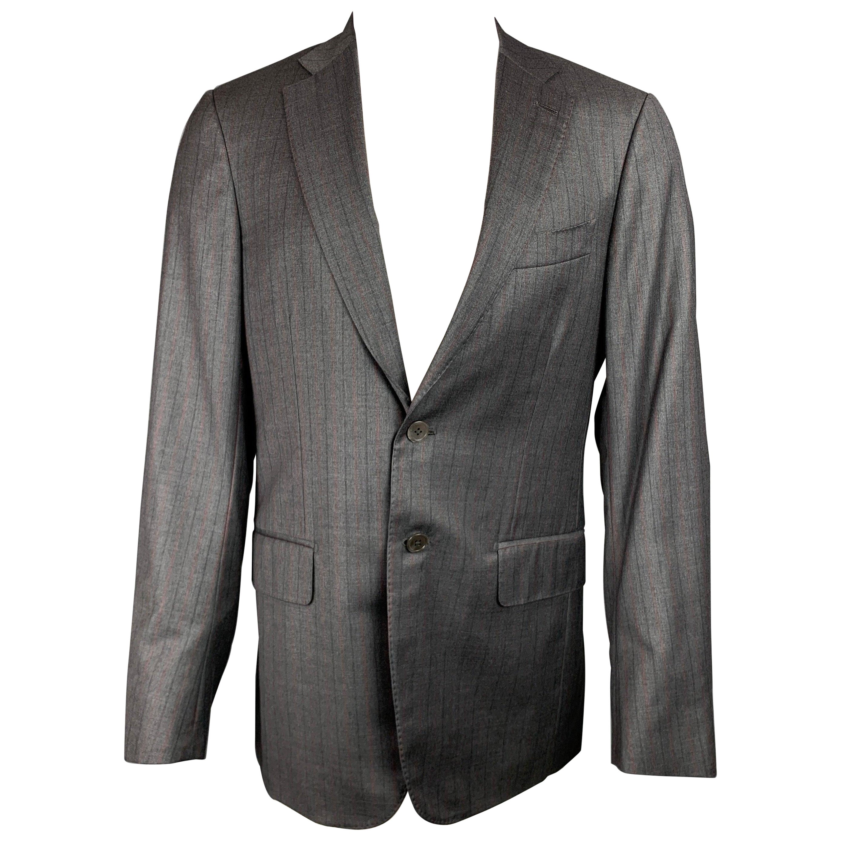ISAIA Size 40 Long Gray & Charcoal Stripe Wool Notch Lapel Sport Coat For Sale