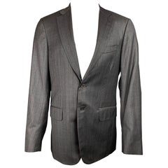 ISAIA, manteau de sport long en laine à rayures grises et anthracite à revers clouté, taille 40