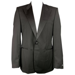 HUGO BOSS Size 44 Regular Black Wool Peak Lapel Sport Coat