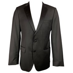 HUGO BOSS Super 120 Size 42 Regular Black Wool Notch Lapel Sport Coat