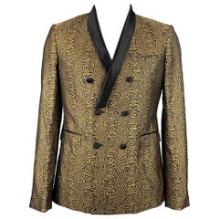ROBERTO CAVALLI Size 44 Black & Gold Jacquard Silk Sport Coat