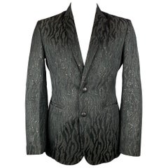 ROBERTO CAVALLI Size 44 Black & Gold Jacquard Wool Blend Sport Coat