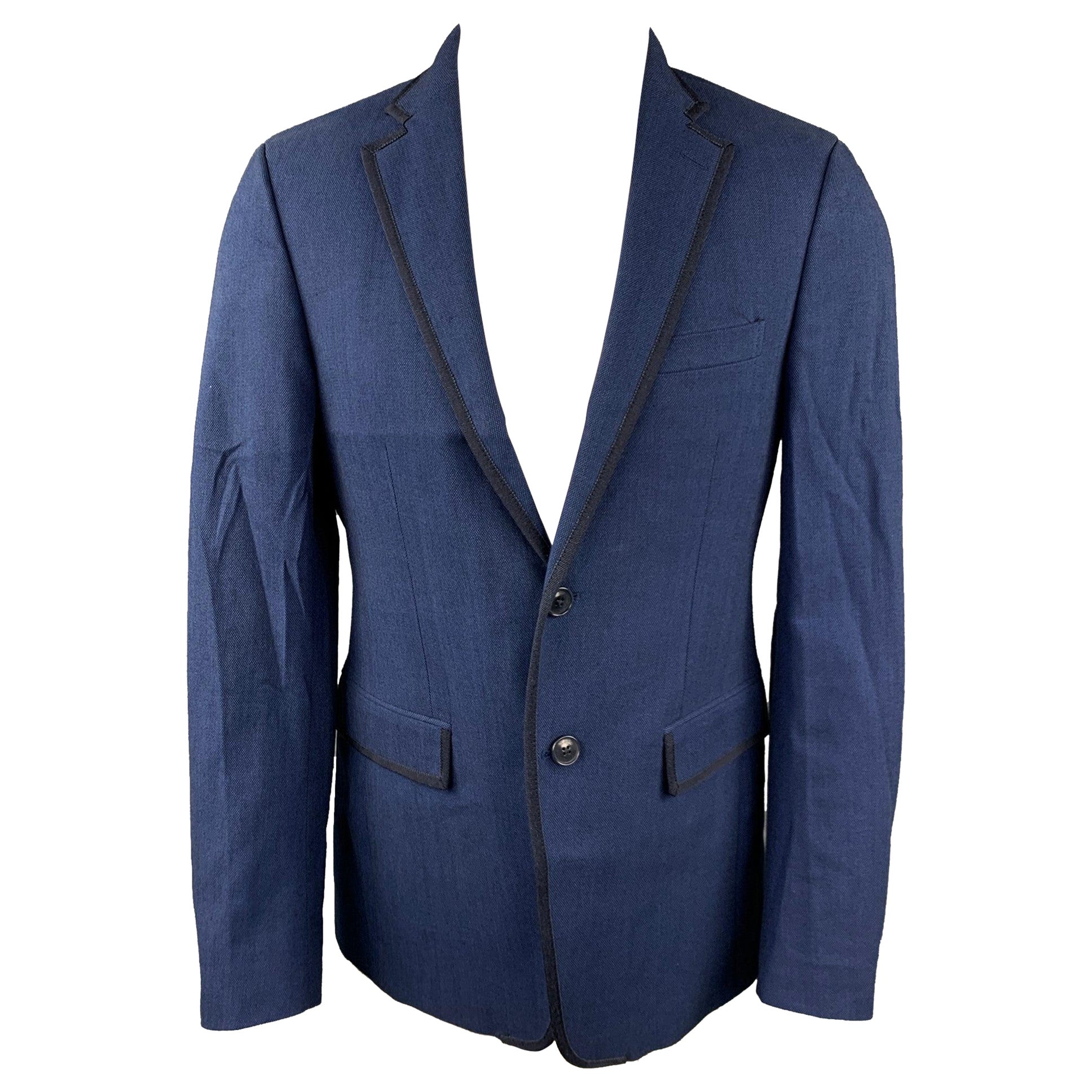 ETRO Size 38 Blue & Black Nailhead Cotton Sport Coat For Sale