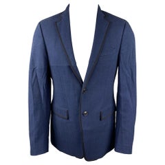 ETRO Size 38 Blue & Black Nailhead Cotton Sport Coat