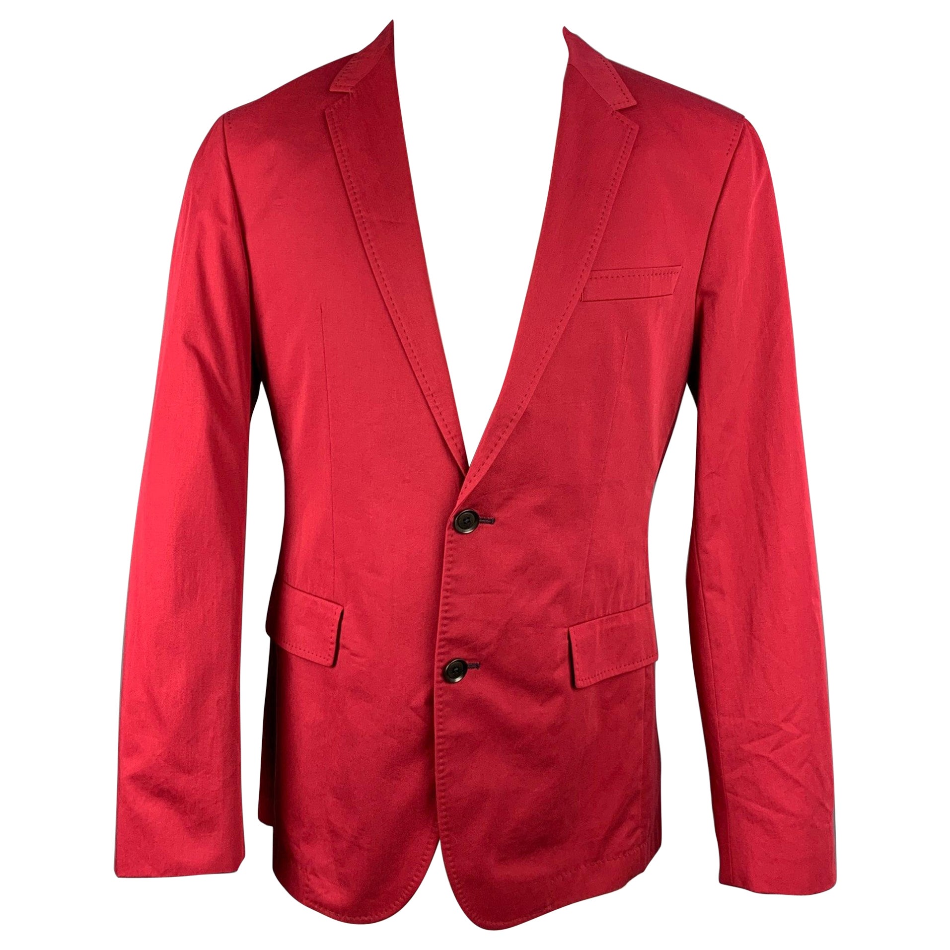 HUGO BOSS Size 40 Red Cotton Notch Lapel Sport Coat For Sale
