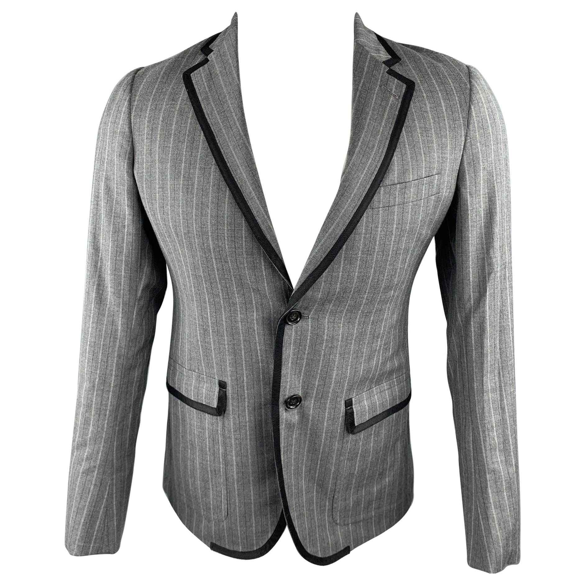 BAND OF OUTSIDERS Size 36 Grey Stripe Wool Notch Lapel Sport Coat For Sale