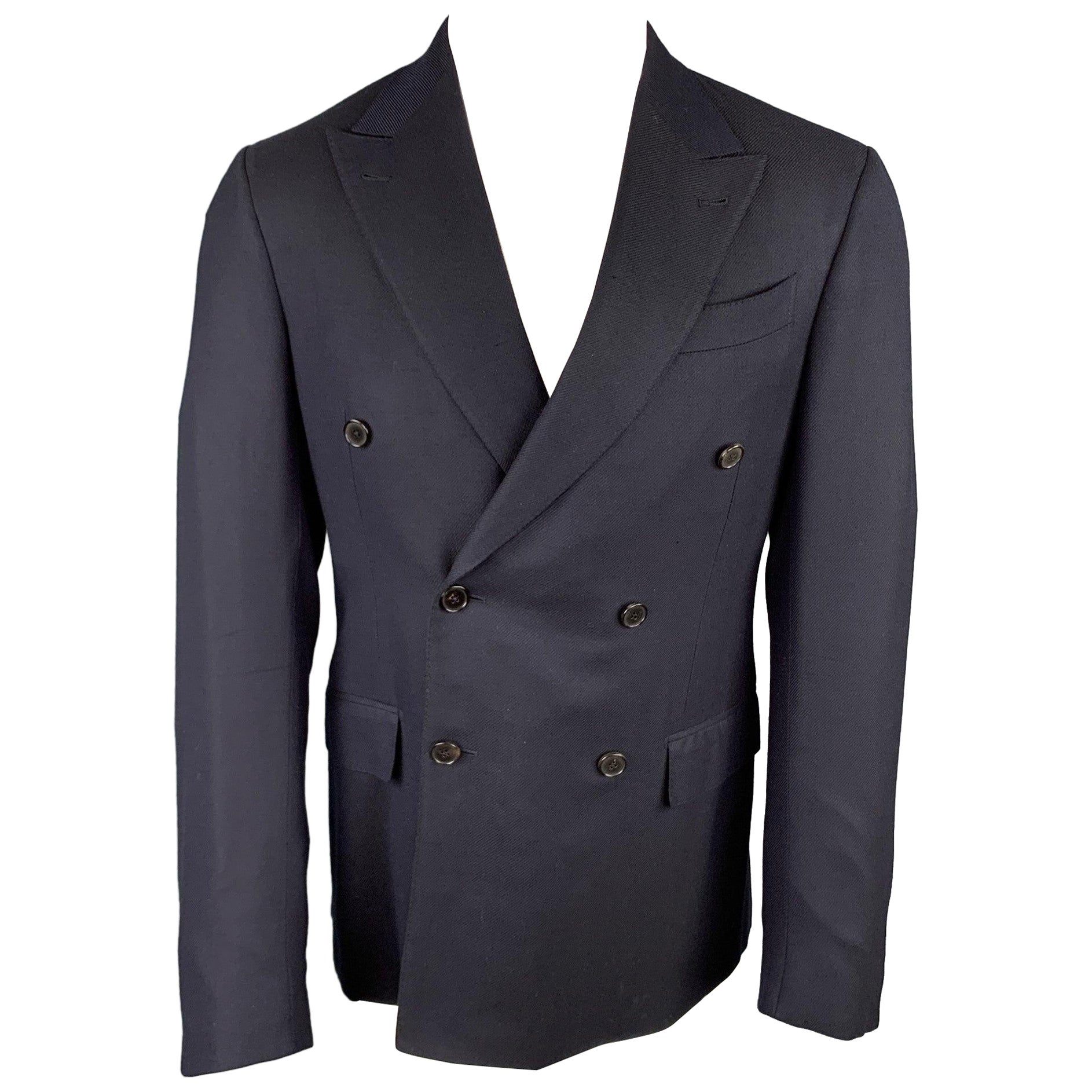 ERMENEGILDO ZEGNA Size 40 Navy Silk / Wool Custom Sport Coat For Sale