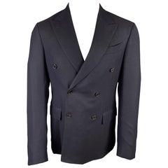 ERMENEGILDO ZEGNA - Manteau de sport personnalisé en soie/laine bleu marine, taille 40