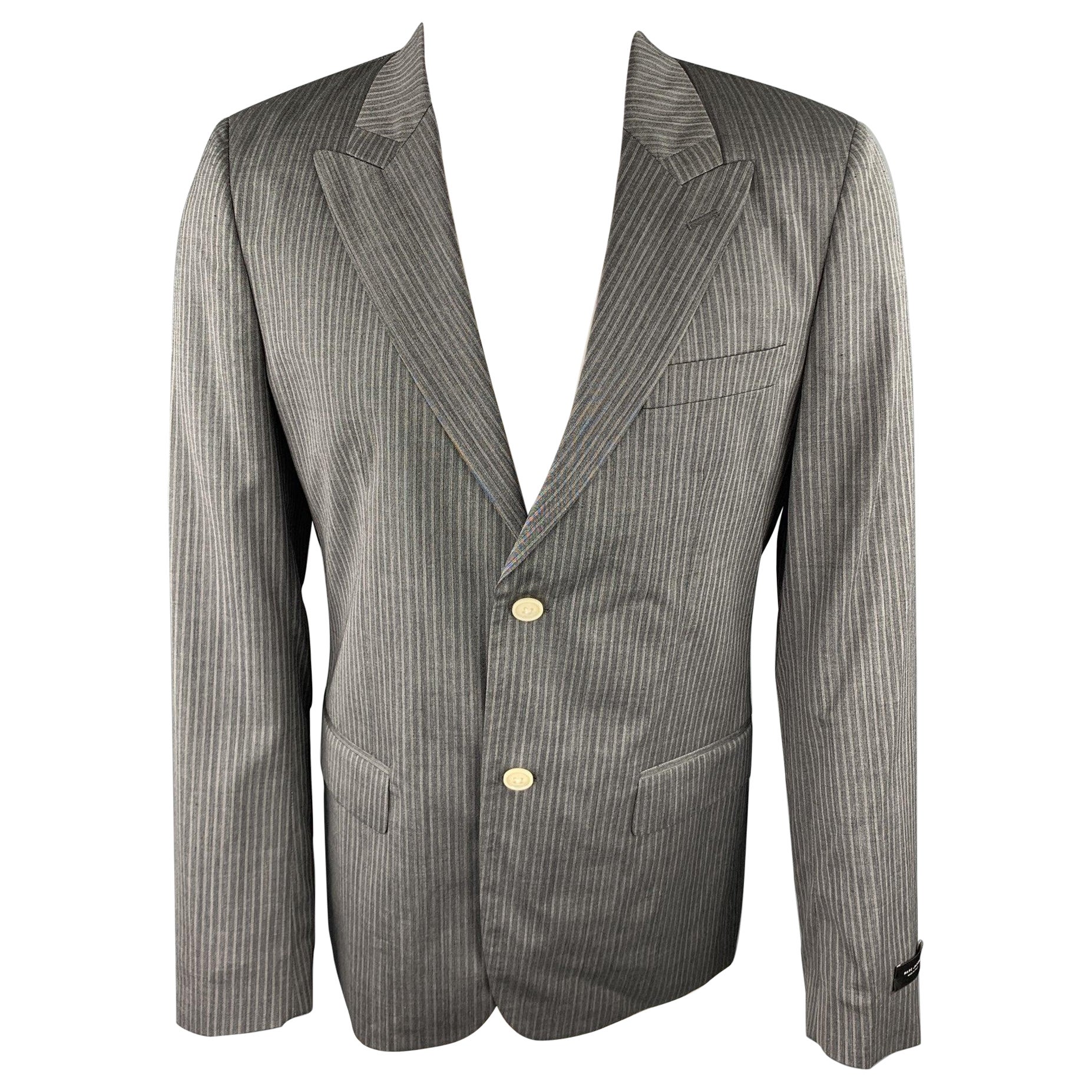 MARC JACOBS Size 40 Grey Stripe Wool Peak Lapel Sport Coat For Sale