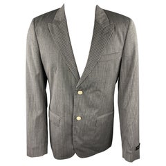 MARC JACOBS Taille 40 Manteau de sport en laine à rayures grises à revers en pointe